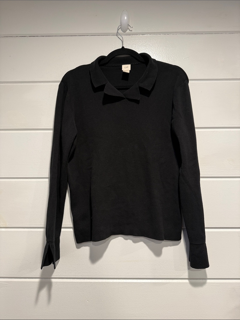 J. Jill Black Collared Long-Sleeve Knit Top . Size -Large